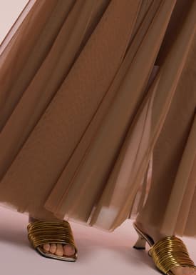 Elastic Mesh Flare Maxi Skirt