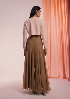 Elastic Mesh Flare Maxi Skirt