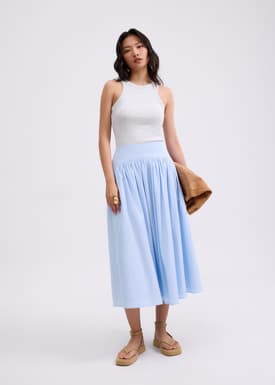 Cotton High Waist Flare Midaxi Skirt