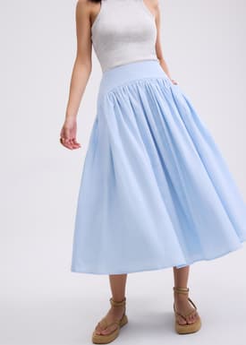 Cotton High Waist Flare Midaxi Skirt