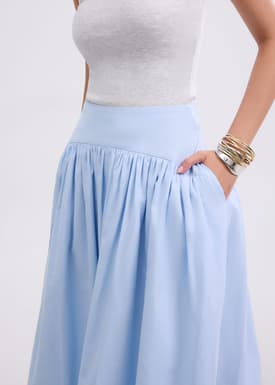 Cotton High Waist Flare Midaxi Skirt