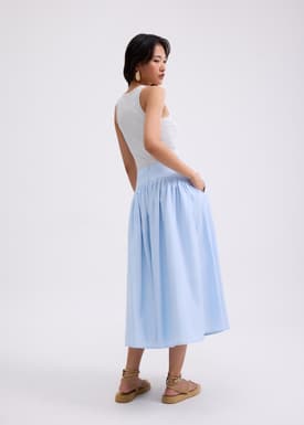 Cotton High Waist Flare Midaxi Skirt