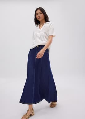 Denim Panelled A-line Skirt