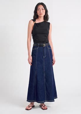 Denim Panelled A-line Skirt