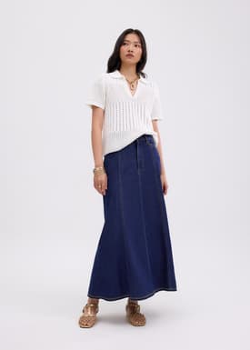 Denim Panelled A-line Skirt
