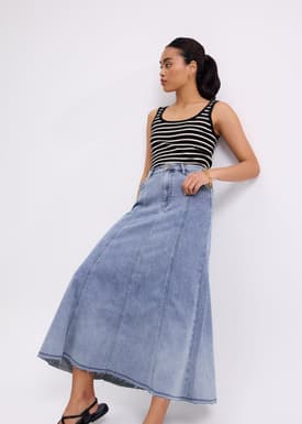 Denim Panelled A-line Skirt