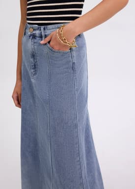 Denim Panelled A-line Skirt