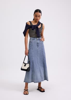 Denim Panelled A-line Skirt