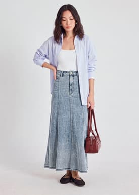 Denim Panelled A-line Skirt