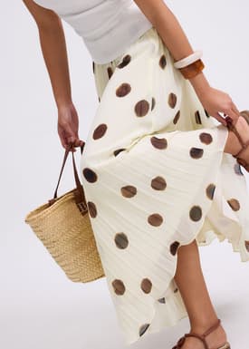 Plisse High Waist Flare Midaxi Skirt in Brushed Dots