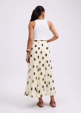 Plisse High Waist Flare Midaxi Skirt in Brushed Dots