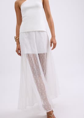Sheer Lace A-Line Maxi Skirt