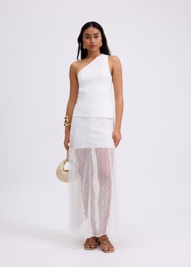 Sheer Lace A-Line Maxi Skirt