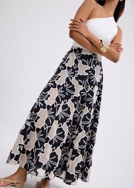 High Waist Flare Maxi Skirt in Midnight Blooms Broderie