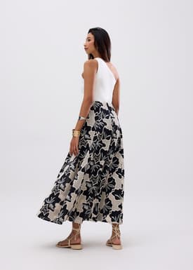 High Waist Flare Maxi Skirt in Midnight Blooms Broderie
