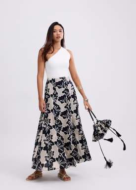 High Waist Flare Maxi Skirt in Midnight Blooms Broderie