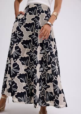 High Waist Flare Maxi Skirt in Midnight Blooms Broderie