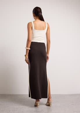 Elastic Knit High Waist Column Maxi Skirt