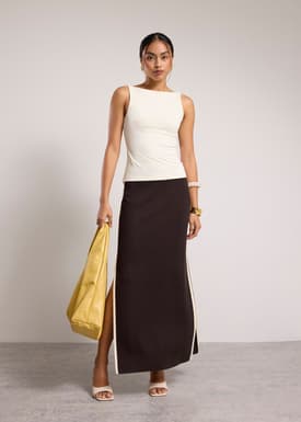 Elastic Knit High Waist Column Maxi Skirt
