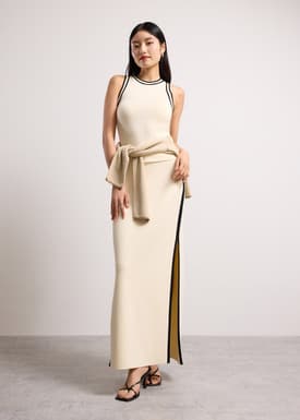 Elastic Knit High Waist Column Maxi Skirt