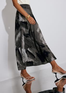 Elastic Satin High Waist Bias Cut Midaxi Skirt