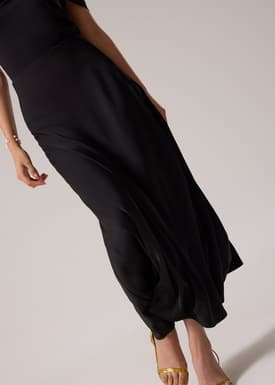 Elastic Satin High Waist Bias Cut Midaxi Skirt