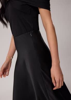 Elastic Satin High Waist Bias Cut Midaxi Skirt