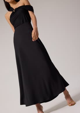 Elastic Satin High Waist Bias Cut Midaxi Skirt