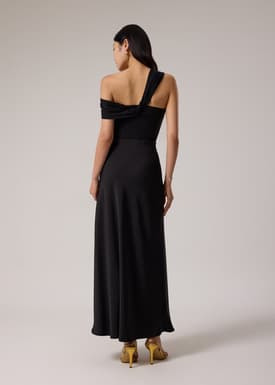 Elastic Satin High Waist Bias Cut Midaxi Skirt