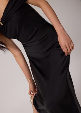 Elastic Satin High Waist Bias Cut Midaxi Skirt