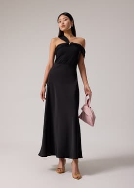 Elastic Satin High Waist Bias Cut Midaxi Skirt