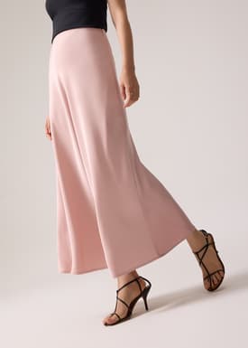 Elastic Satin High Waist Bias Cut Midaxi Skirt