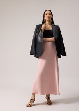Elastic Satin High Waist Bias Cut Midaxi Skirt