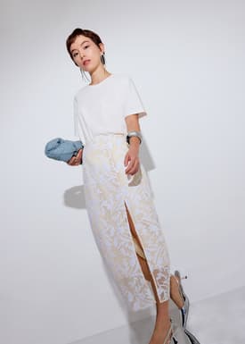 Floral Sequin High Waist Side Slit Column Midaxi Skirt