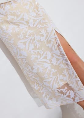 Floral Sequin High Waist Side Slit Column Midaxi Skirt