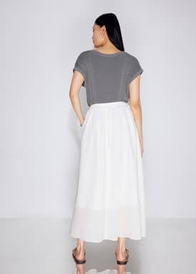 Elastic Cotton High Waist Flare Maxi Skirt