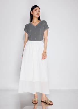 Elastic Cotton High Waist Flare Maxi Skirt