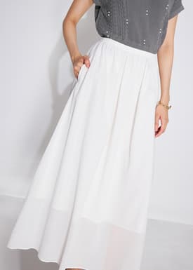 Elastic Cotton High Waist Flare Maxi Skirt