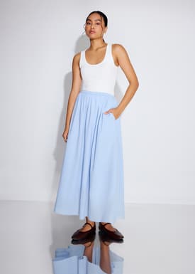 Elastic Cotton High Waist Flare Maxi Skirt