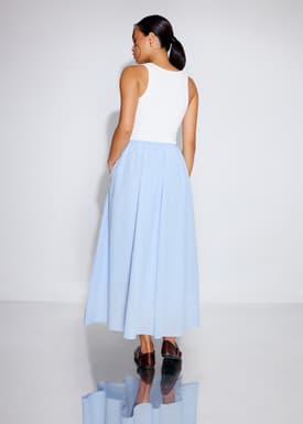 Elastic Cotton High Waist Flare Maxi Skirt