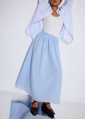 Elastic Cotton High Waist Flare Maxi Skirt