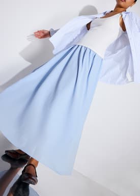 Elastic Cotton High Waist Flare Maxi Skirt