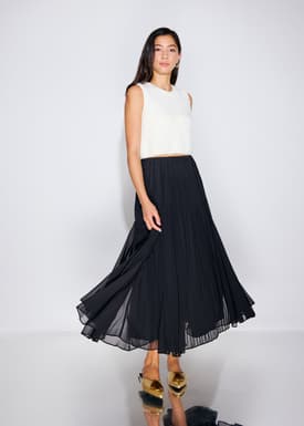 Elastic Pleated Flare Midaxi Skirt
