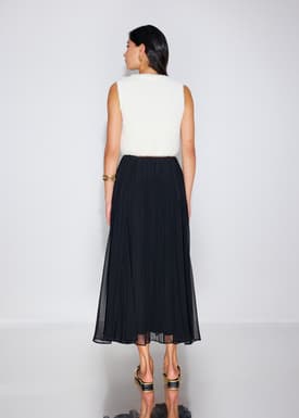 Elastic Pleated Flare Midaxi Skirt