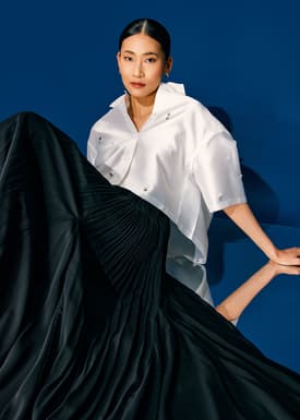 Elastic Pleated Flare Midaxi Skirt