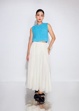 Elastic Pleated Flare Midaxi Skirt