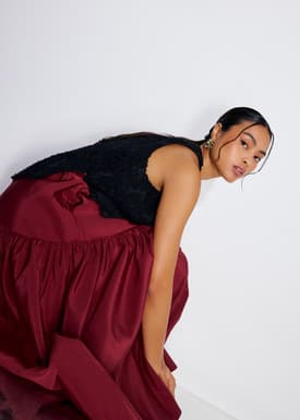 Elastic Tiered High Waist Flare Midaxi Skirt