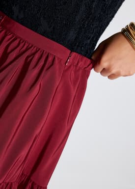 Elastic Tiered High Waist Flare Midaxi Skirt