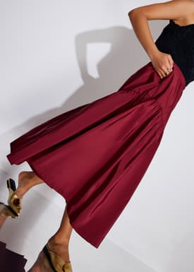 Elastic Tiered High Waist Flare Midaxi Skirt