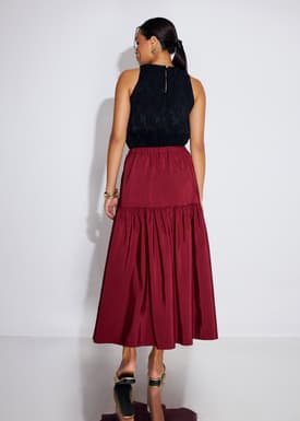 Elastic Tiered High Waist Flare Midaxi Skirt